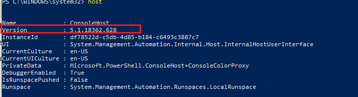 как определить установленную версию powershell из консоли