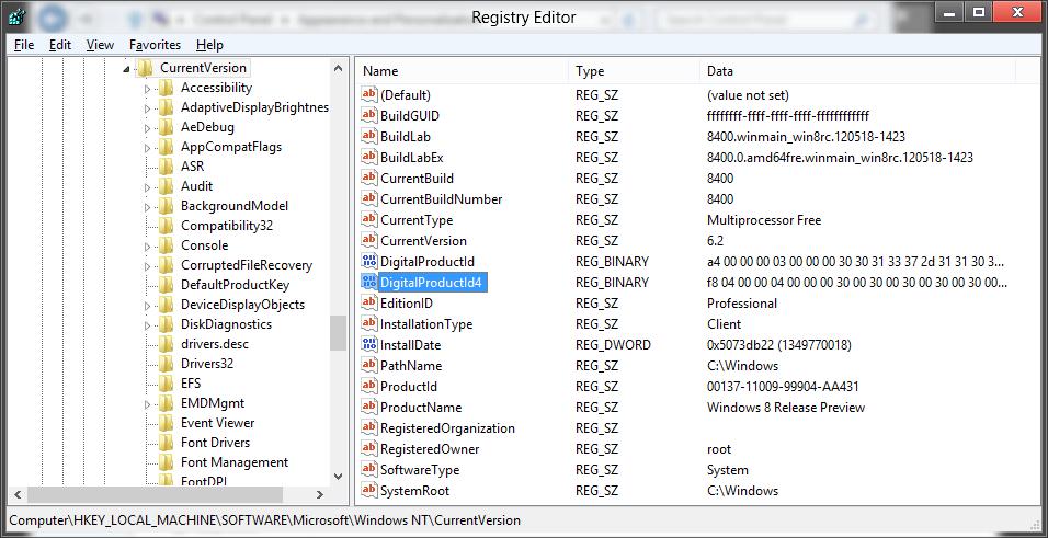 Ключ Windows 8 хранится в реестре Ключ Windows 8 хранится в реестре