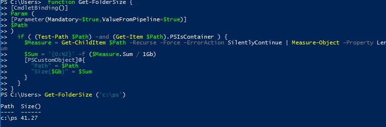 функция powershell Get-FolderSize