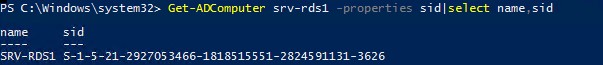 get-adcomputer команда для получения SID компьютера в домене Active Directory