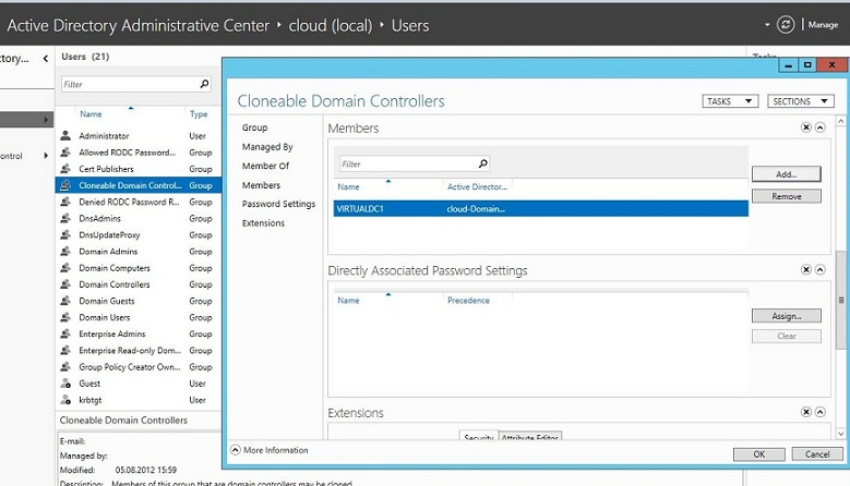 Добавляем dc в группу Cloneable Domain Controllers