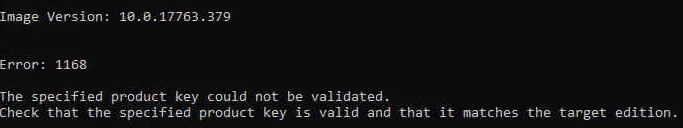 dism /online /set-edition Error 1168 The specified product key could not be validated