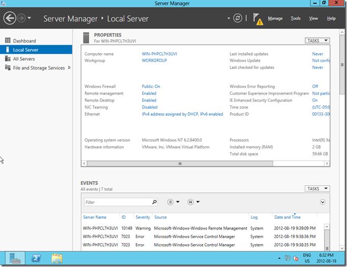 Параметры сервера в windows server 2012 Параметры сервера в windows server 2012