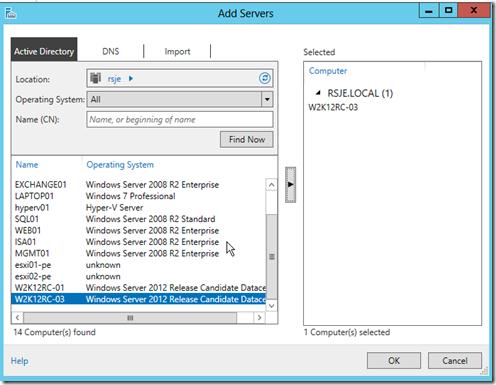 Добавить сервер в консоли Server Manager в win2012 Добавить сервер в консоли Server Manager в win2012