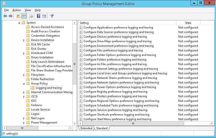 Расщиеренные журналы отладки GroupPolicy Logging and tracing