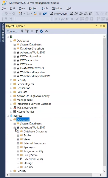 база данный sql azure появилась в sql server management studio