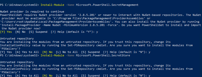 установка модуля Microsoft.PowerShell.SecretManagement