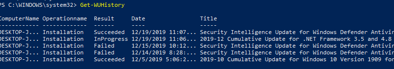 Get-WUHistory - история установки обновлений