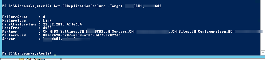 Get-ADReplicationFailure 