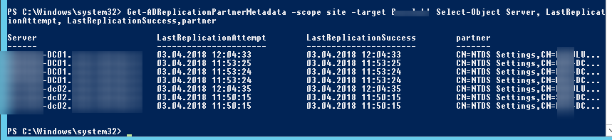 Get-ADReplicationPartnerMetadata 