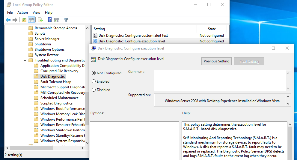 групповая политика включить сообщения о диагностика дисков в windows и их здоровье через smart