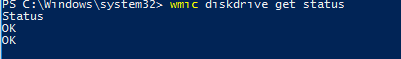 wmic diskdrive get status - получить информацию о здоровье дисков через WMI