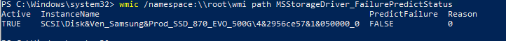 wmi класс MSStorageDriver_FailurePredictStatus