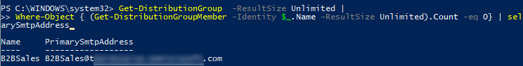 найти пустые группы рассылки exchange с помощью powershell