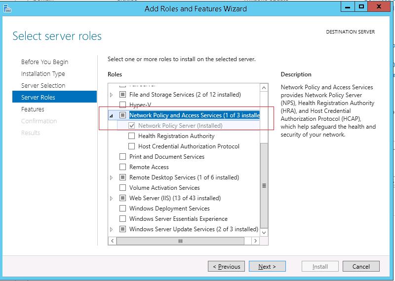 Установка роли Network Policy Server на Windows Server 2012 R2 