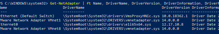 Get-NetAdapter получить версию драйвера сетевого адаптера