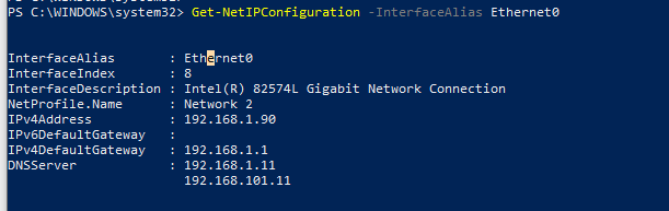 Get-NetIPConfiguration настройка сетевого интерфейса Ethernet0