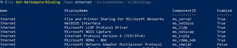 Get-NetAdapterBinding сетевые протоколы, включенные для сетевого адаптера