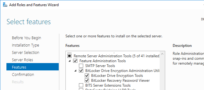 установка BitLocker Drive Encryption Administration Utility в Windows Server