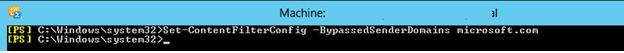 Set-ContentFilterConfig -BypassedSenderDomains 
