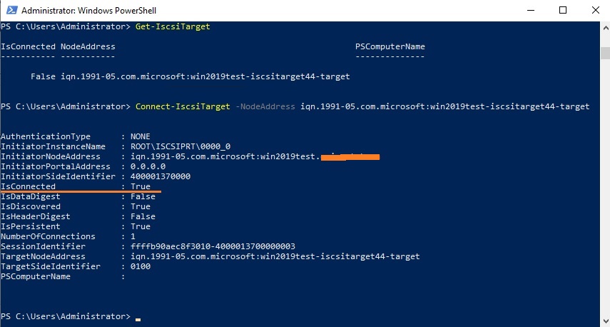 powershell подключить iscsi диск Connect-IscsiTarget 