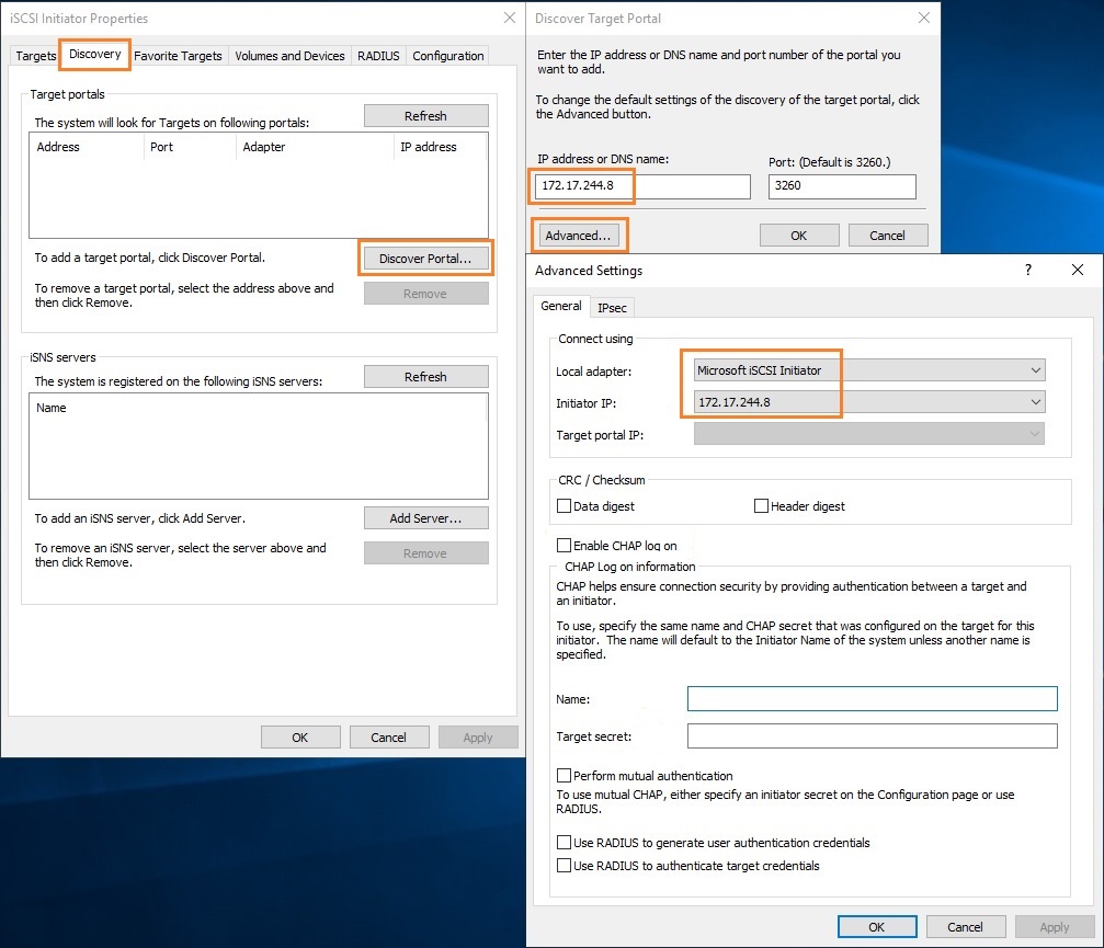 подключение iscsi диска через графический интерфейс