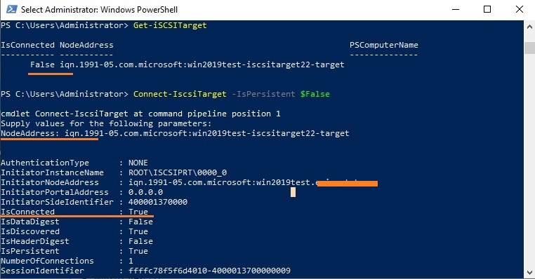 Connect-IscsiTarget IsPersistent 