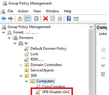 создать доменную gpo для отключения UAC