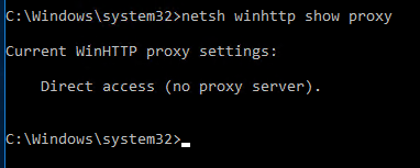 netsh winhttp show proxy Direct access (no proxy server)