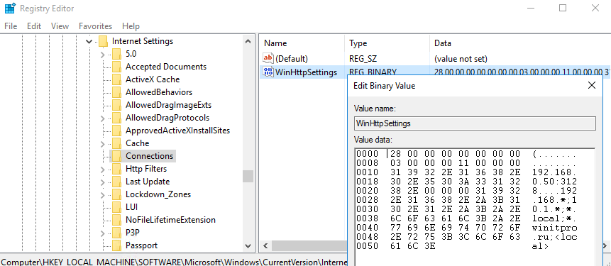 параметр реестра WinHttpSettings 