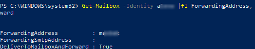 POwerShell - проверить что на ящике включена переадрессация Get-Mailbox ForwardingAddress