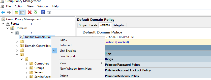 политика паролей пользователей active directory в Default Domain Policy