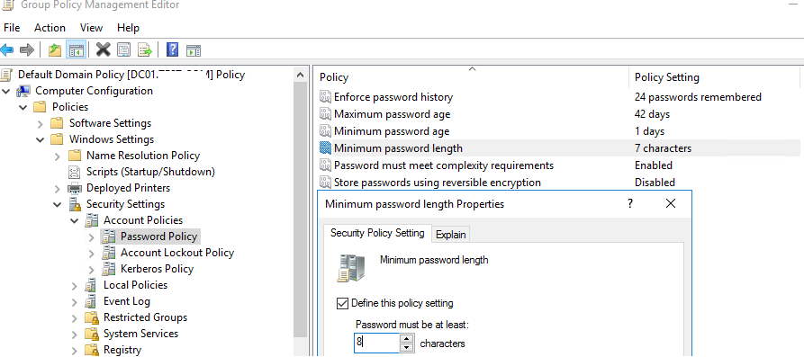 изменить настройки политики паролей в домене active directory из консоли управления gpo