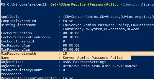 Get-ADUserResultantPasswordPolicy