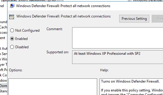 включить microsof defender firewall через gpo