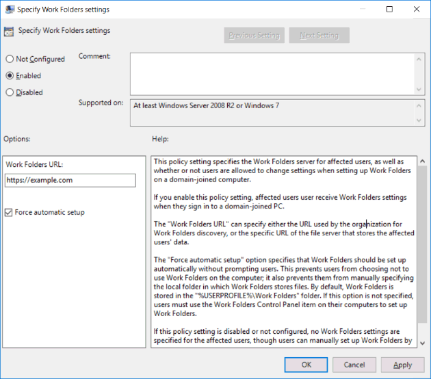 Specify Work Folders Settings 