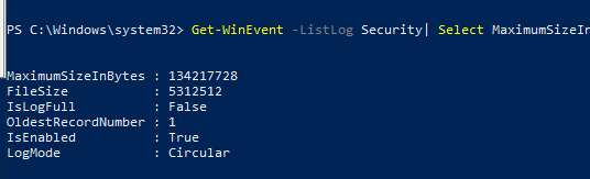 Get-WinEvent вывести текущий и максимальный размер журнала