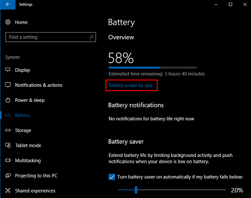 Battery usage by app