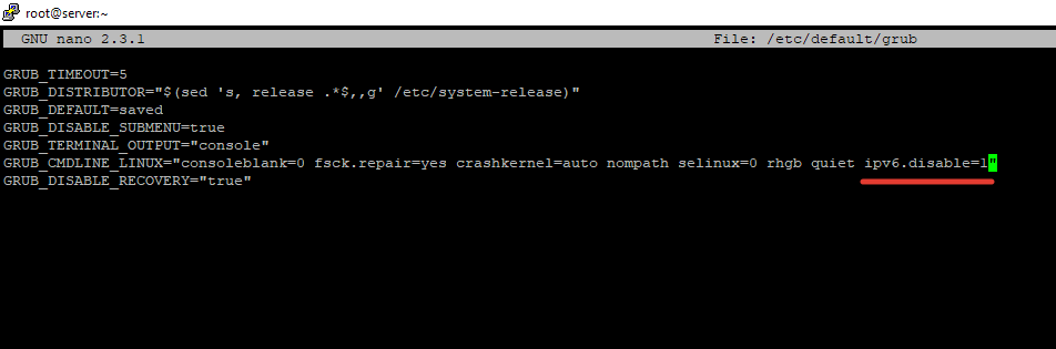 centos отключить ipv6 в grub
