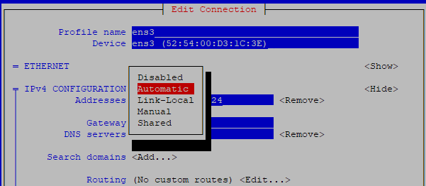 настройка dhcp для интерфейса в network manager