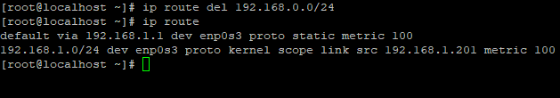удалить маршрут из таблицы маршрутизации в linux centos
