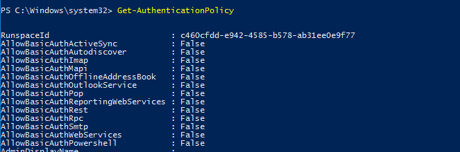 Get-AuthenticationPolicy - AllowBasicAuth