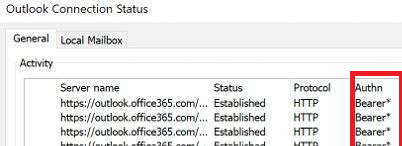 Outlook использует Modern Authentication для подключения к почтовому серверу - статус Bearer