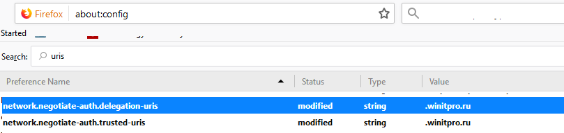 Mozilla Firefox • network.negotiate-auth.trusted-uris