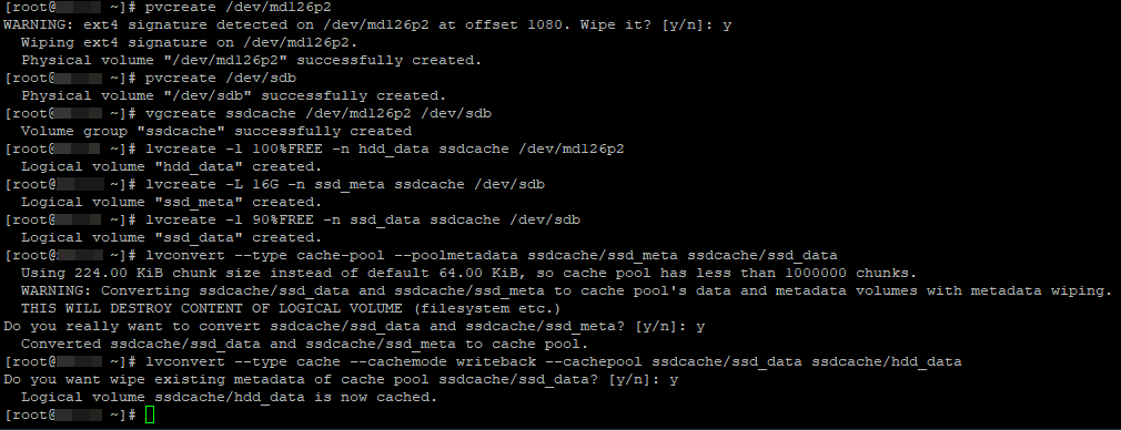 создание LVM кэша на SSD диске в linux