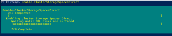 Включить Storage Spaces Direct с помощью командлета Enable-ClusterStorageSpacesDirect 