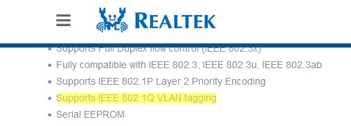 проверка поддержки vlan 802.1q сетевой картой realtek