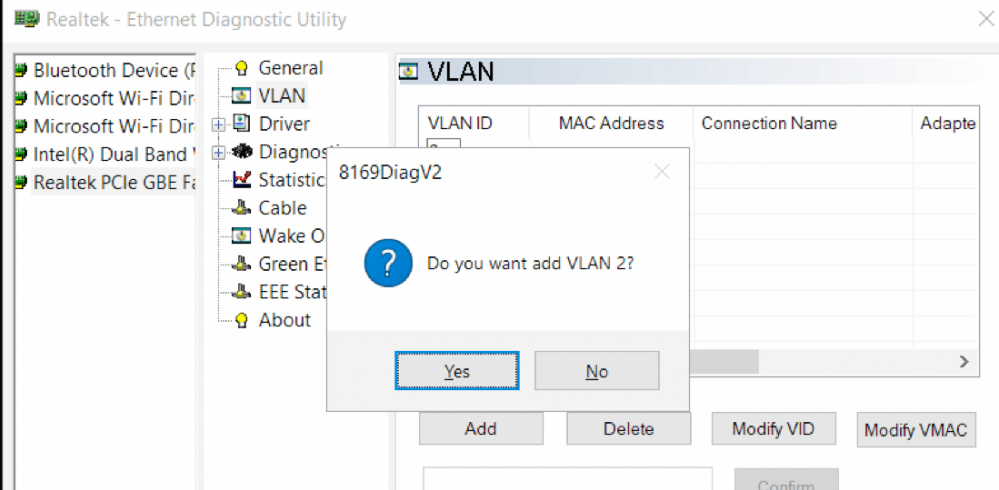 Realtek Ethernet Diagnostic Utility настройка vlan