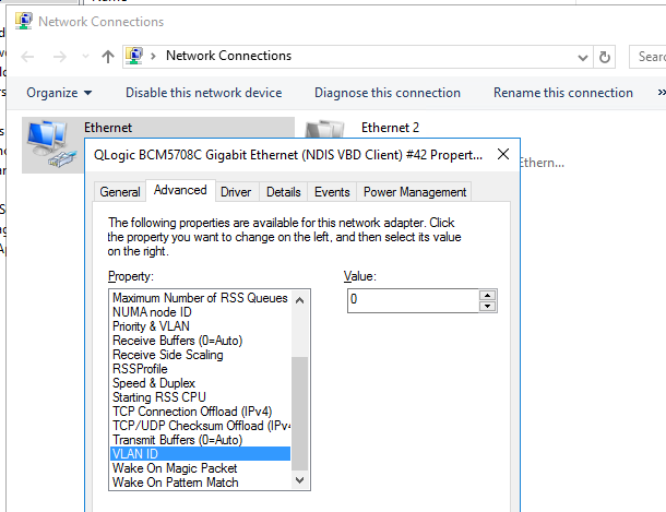 настройка vlanid в свойствах драйвера