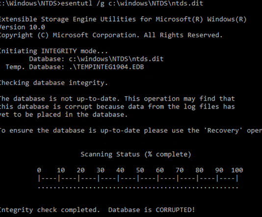 ntdsutil -файл базы Active Directory ntds.dit поврежден